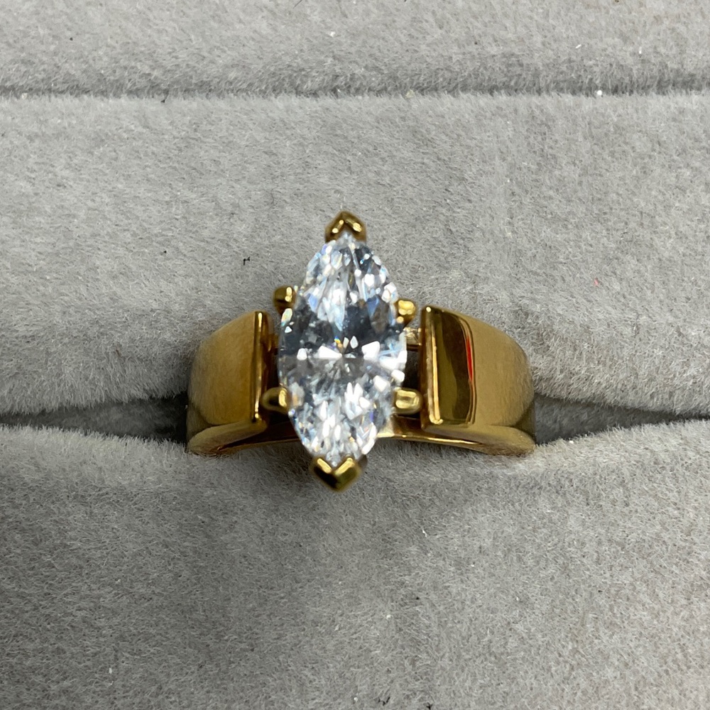 Elegant Gold Toned Sterling Silver Marquise Cut Ring